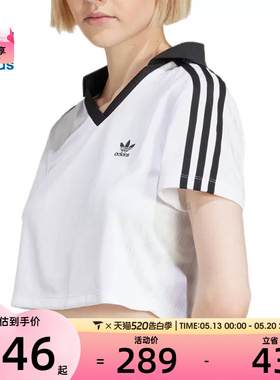adidas阿迪达斯三叶草女子经典休闲健身三条纹POLO衫T恤JD2608