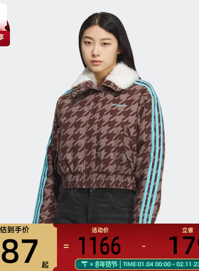 adidas阿迪达斯三叶草女子运动休闲复古千鸟格短款棉服外套KA9732