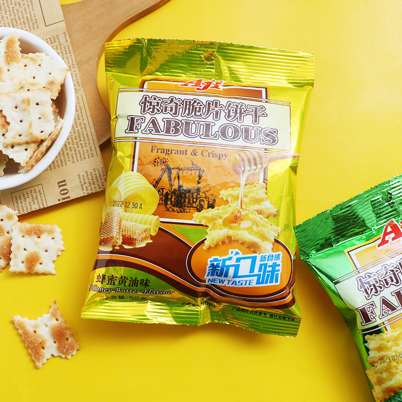 6袋装aji网红惊奇脆片饼干不规则泡菜洋葱味苏打饼蜂蜜黄油小零食