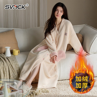 半边绒睡袍女冬季加绒加厚长款
