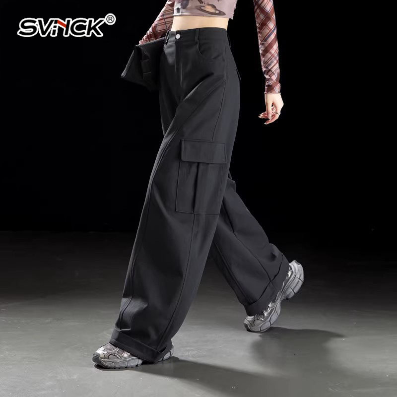 美式工装裤女休闲卷边弯刀阔腿裤