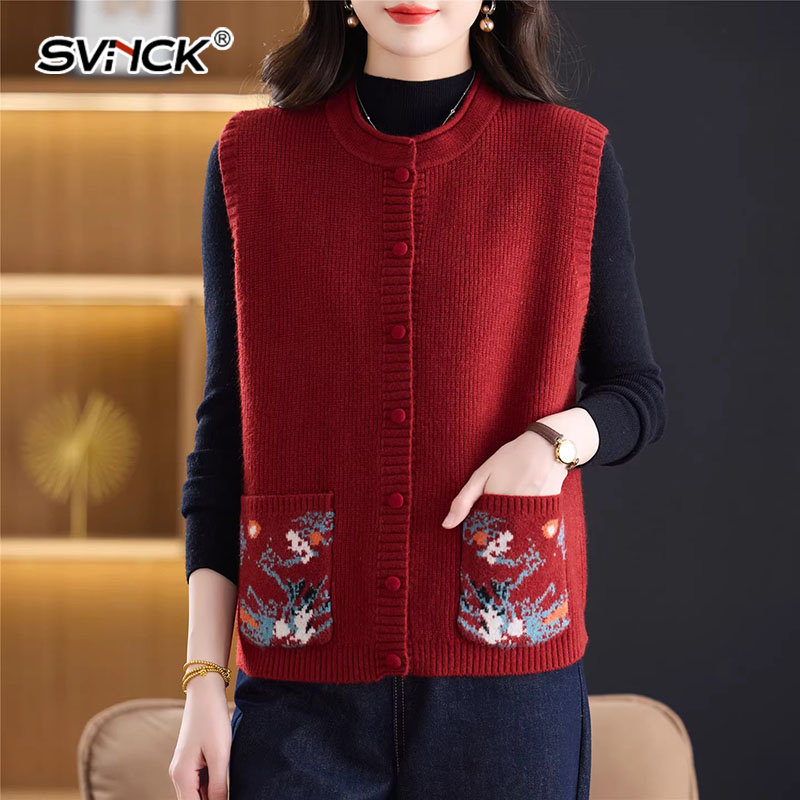 时尚红色针织马甲女2026年春季新款中年开衫圆领单排扣外搭背心,女装/女士精品,毛针织衫,淘宝优惠券,粉丝福利购,淘宝优惠卷