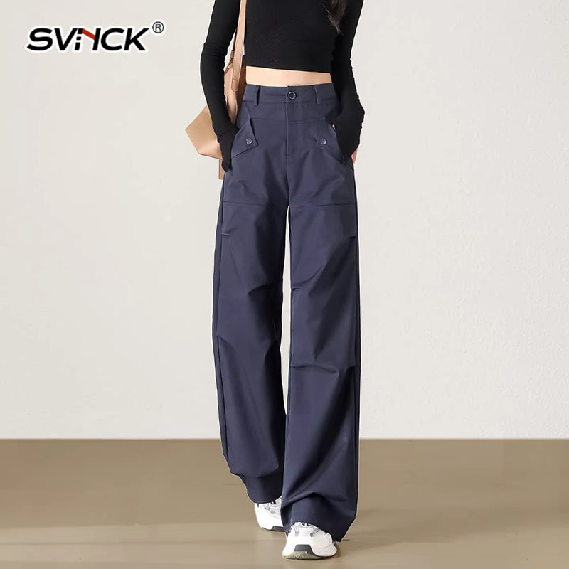 藏蓝色工装裤女春季2026新款小个子慵懒松弛感休闲直筒阔腿裤子