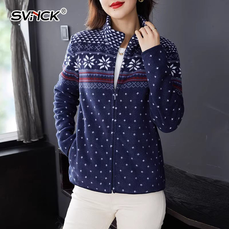 双面摇粒绒外套女春秋内搭抓绒上衣印花拉链开衫妈妈保暖加绒卫衣