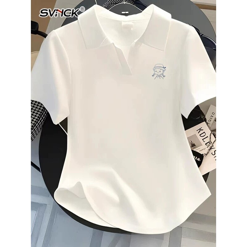 白色正肩polo领短款修身显瘦短袖