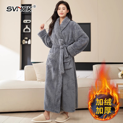 睡袍女秋冬长款珊瑚绒加厚加绒