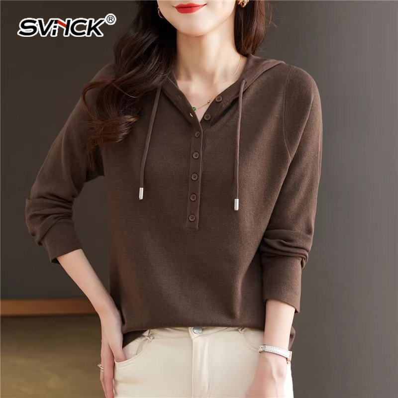 显瘦连帽卫衣女款2026早春新款时尚宽松短款带帽毛衣针织打底衫