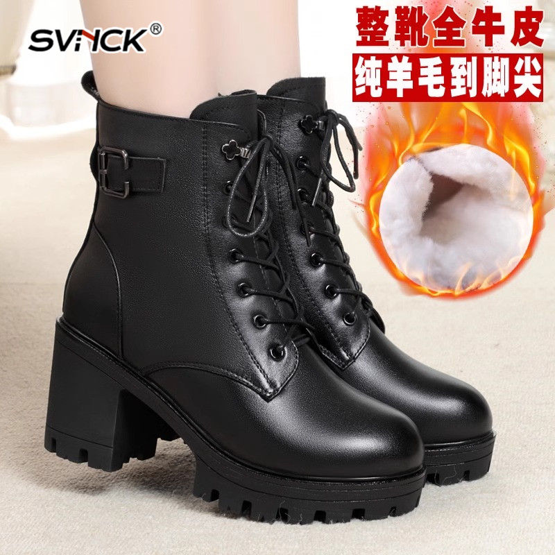 全牛皮马丁靴女鞋冬季加绒加厚