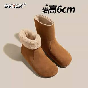 6CM内增高雪地靴女新款两穿保暖毛毛勃肯鞋复古百搭加绒短靴