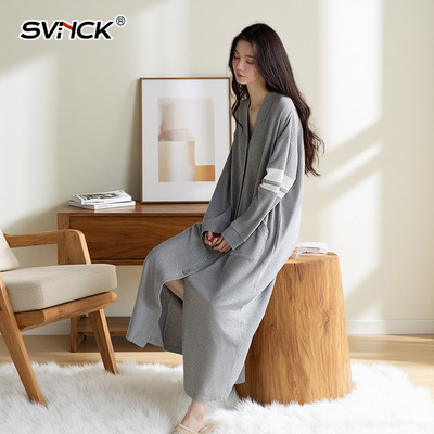 轻奢睡袍女春秋季纯棉睡衣慵懒风