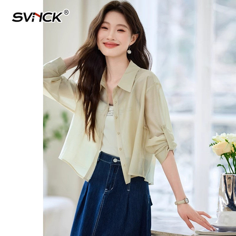 保罗·奢伦多防晒衣薄款长袖衬衫外套女夏季新款法式休闲百搭衬衣