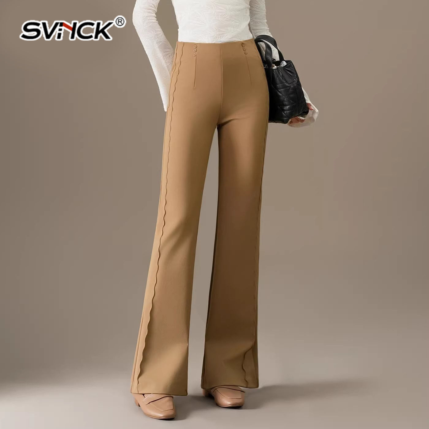 高级感微喇西装裤女春秋2026新款高端花边高腰弹力显瘦喇叭裤长裤