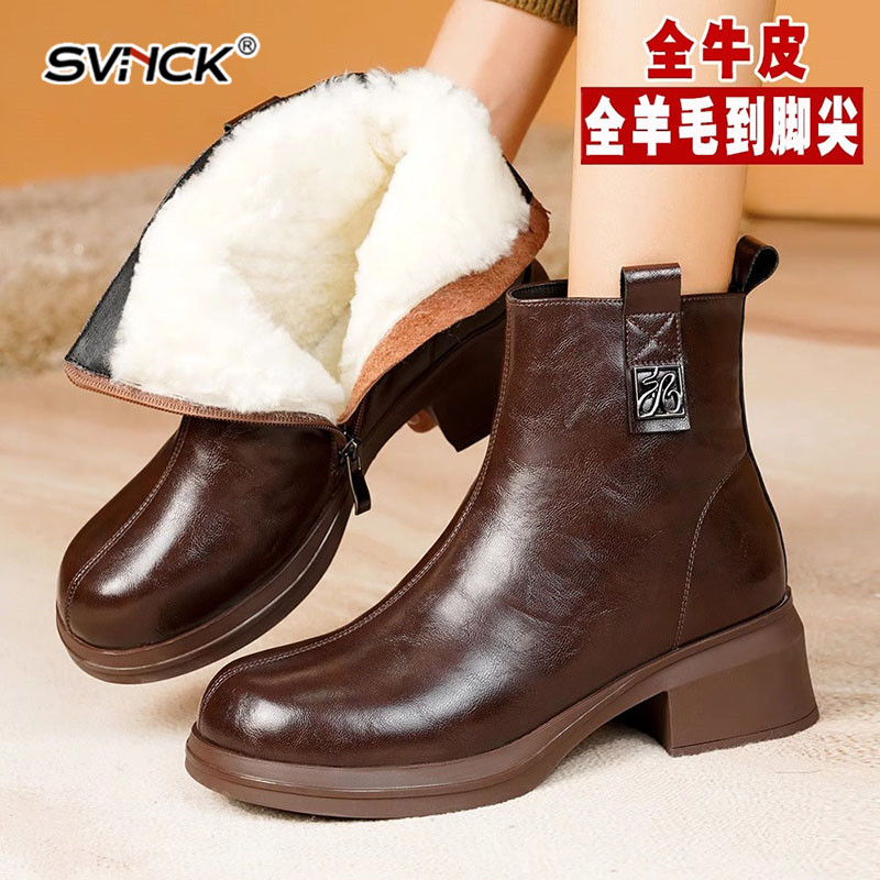 加厚羊毛棉靴女秋冬新款加绒皮鞋