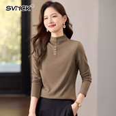 t恤女士内搭打底衫 2026春秋新款 女装 轻奢半高领长袖 修身 加绒上衣
