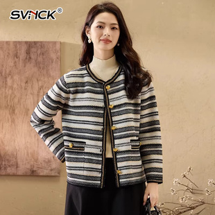 洋气外套小香风短款女士春秋新款气质圆领条纹上衣时髦百搭上衣