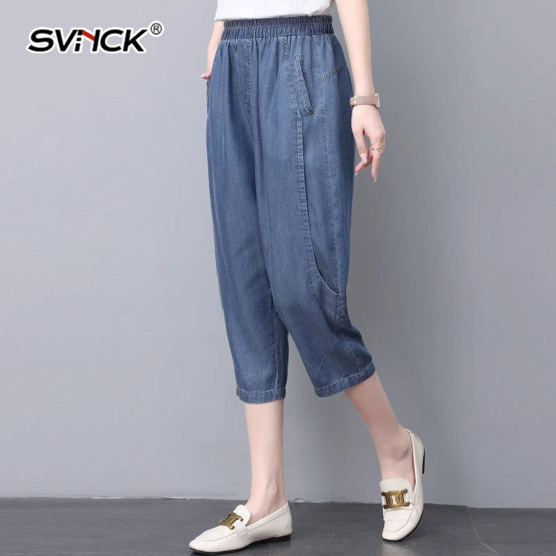 天丝牛仔裤女2025年新款夏天薄款宽松直筒七分裤夏装时尚妈妈裤子