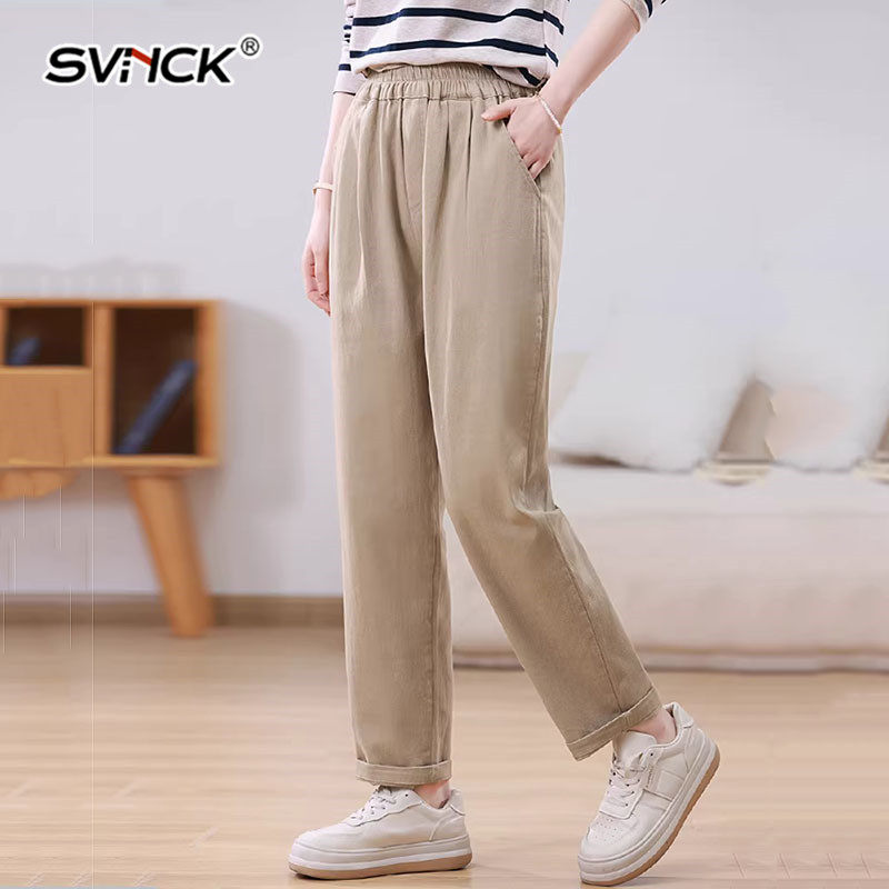 SVNCK高腰卡其色直筒裤女2026春季新款松紧腰宽松显瘦百搭休闲裤