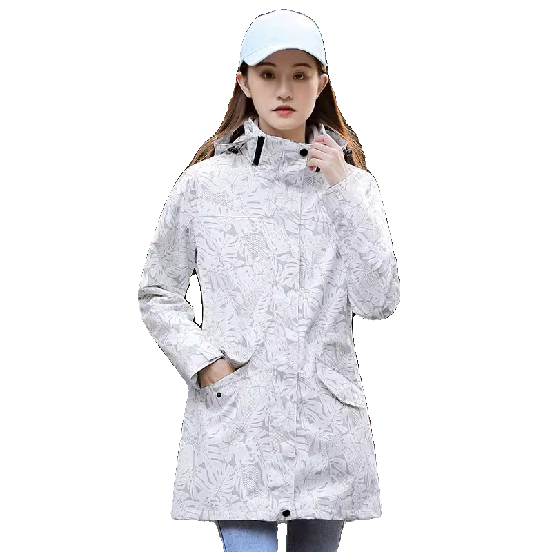 冲锋衣女中长款新款外套三合一