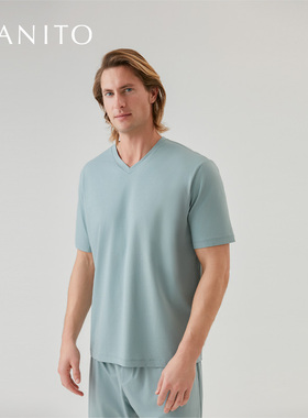 MANITO/曼尼陀Comfy 男士丝棉V领短袖上衣长裤经典款松弛