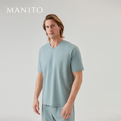 manito男士丝绵v领短袖T恤