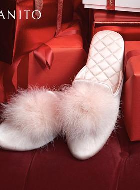 MANITO/曼尼陀 Fiesta桑蚕丝拖鞋头层羊皮绒鞋底真丝家居鞋透气