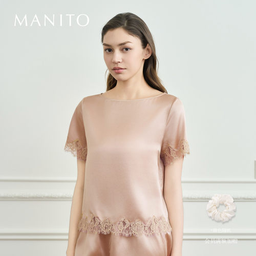 MANITO/曼尼陀Windy女士桑蚕丝短袖睡衣套装亲肤透气蕾丝边家居服