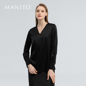 MANITO 曼尼陀HA女士V领衬衣桑蚕丝真丝玻尿酸成熟稳重