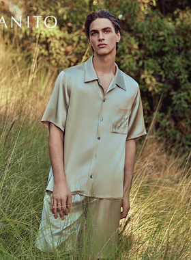 MANITO/曼尼陀Remington 男士刺绣短睡衣套装桑蚕丝家居服