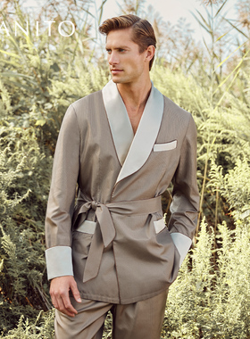 MANITO/曼尼陀Winsor男士真丝短睡袍桑蚕丝家居服时尚