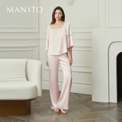 MANITO/曼尼陀Dream 蕾丝女士奢华桑蚕丝镂空睡衣套装中袖家居服