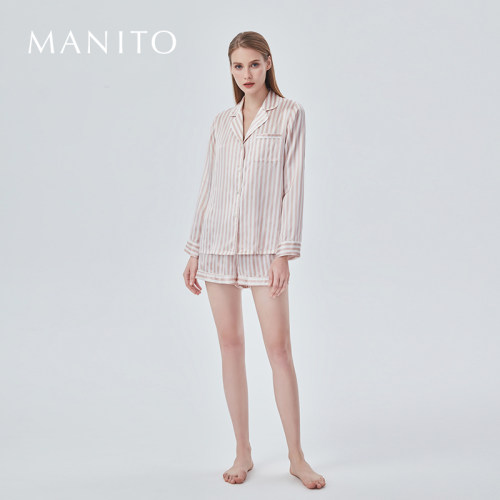 manito曼尼陀经典条纹真丝睡衣