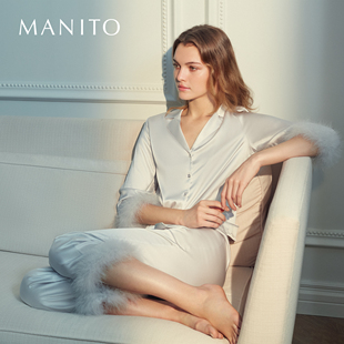 MANITO 真丝两件套桑蚕丝 曼尼陀Diva羽毛睡衣套装