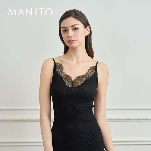 MANITO/曼尼陀Latica 女士罗纹针织吊带桑蚕丝蕾丝v领口背心