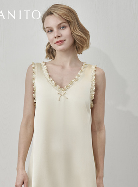 MANITO/曼尼陀Duchess桑蚕丝连衣裙木耳边V领背心裙优雅真丝睡裙