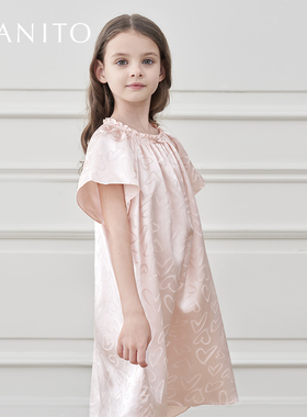 MANITO/曼尼陀 Loving 桑蚕丝儿童连衣裙爱心印花睡裙真丝