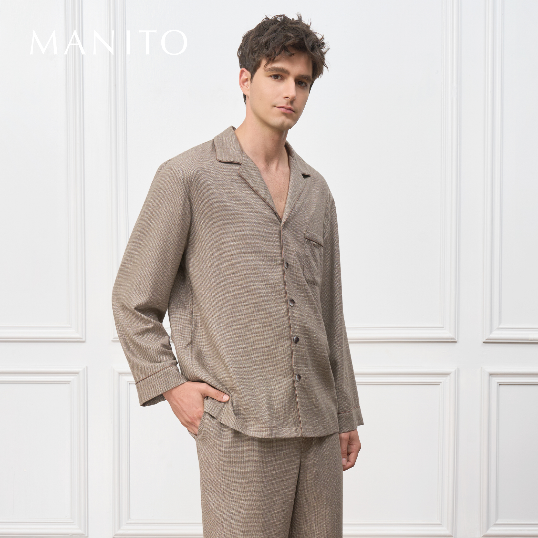 MANITO/曼尼陀Maple 男士家居服套装山羊绒桑蚕丝睡衣套装宽松版