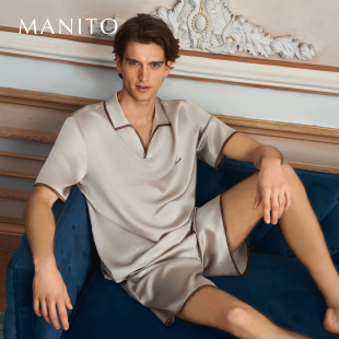 家居服套装 MANITO 短裤 Polo领短袖 桑蚕丝睡衣 曼尼陀Ribbon男士