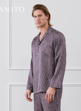 MANITO/曼尼陀Cubes真丝睡衣套装桑蚕丝男士家居服格子简约套装