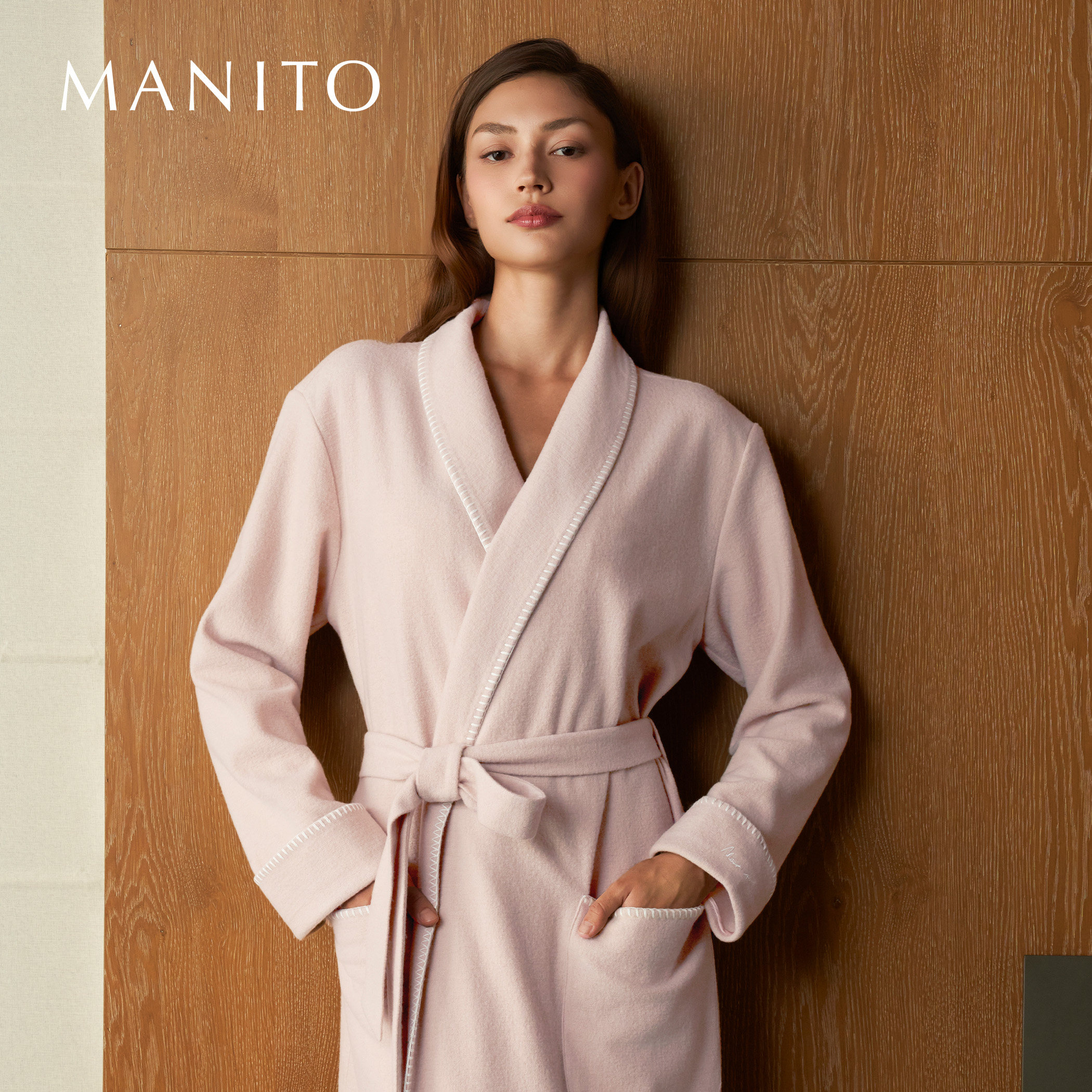 MANITO/曼尼陀Shell 女士丝羊毛睡袍秋冬保暖绵羊毛桑蚕丝长睡袍