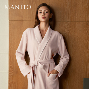 MANITO 女士丝羊毛睡袍秋冬保暖绵羊毛桑蚕丝长睡袍 曼尼陀Shell