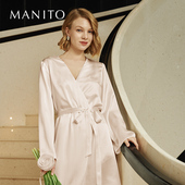 MANITO 曼尼陀Wedding桑蚕丝刺绣短睡袍简约婚礼性感蕾丝