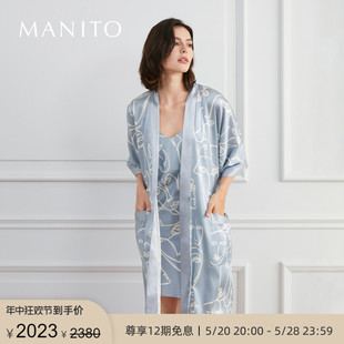 曼尼陀Curvy毕加索真丝短睡袍桑蚕丝舒适家居服春夏季 MANITO