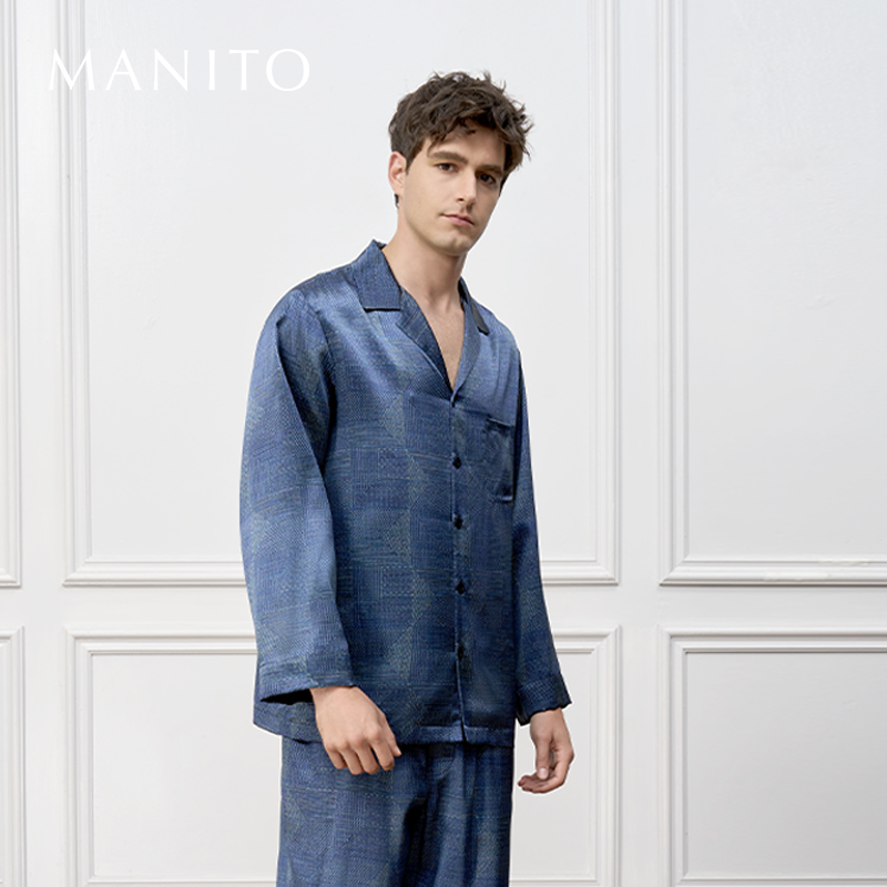 MANITO/曼尼陀Cube 男士家居服套装22姆米桑蚕丝格温印花睡衣