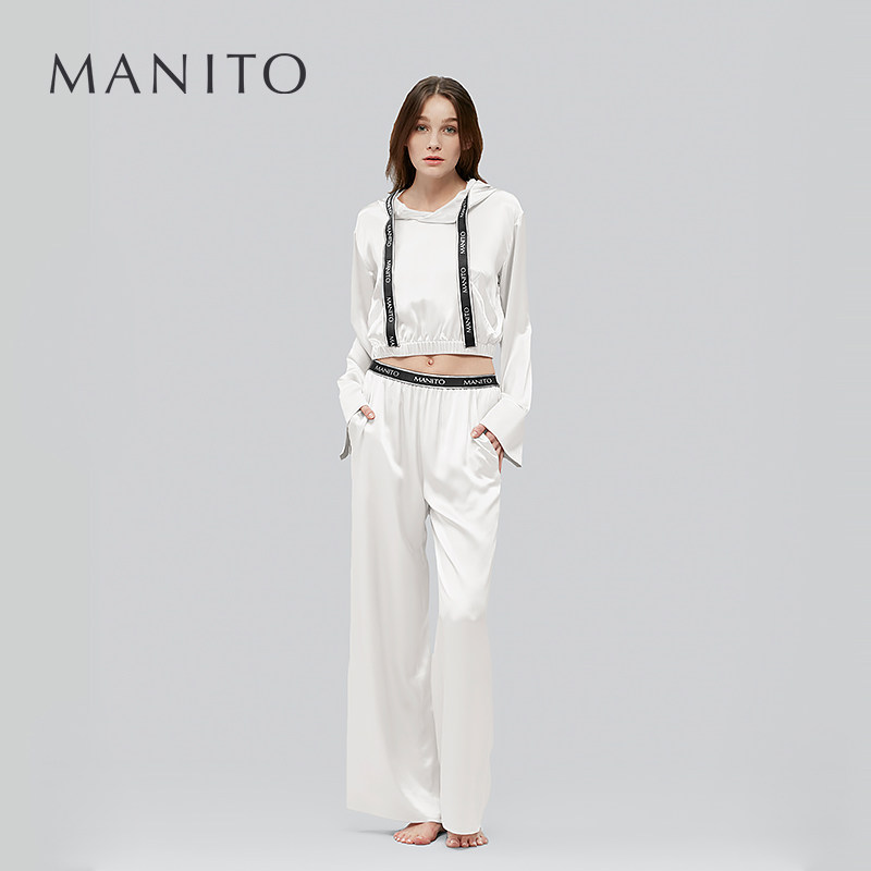 MANITO/曼尼陀真丝运动女睡衣套装sportif桑蚕丝家居服外穿睡裤