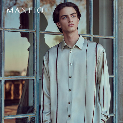 manito桑蚕丝手绘线条睡衣套装