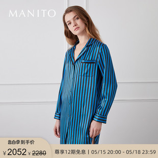 睡裙Stripe春夏季 MANITO 曼尼陀真丝睡衣女桑蚕丝经典 长衬衫