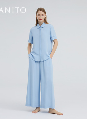 MANITO/曼尼陀Jelly 宽袖挽边衬衫睡衣套装桑蚕丝真丝