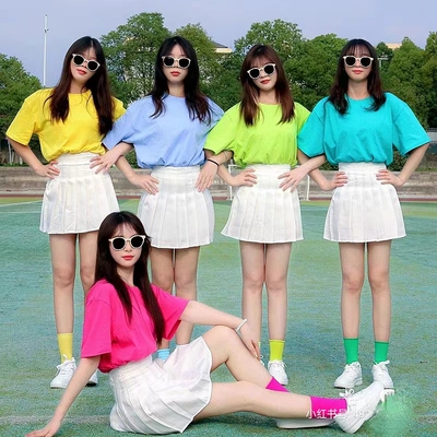 百褶裙套装女彩色t恤演出服团购