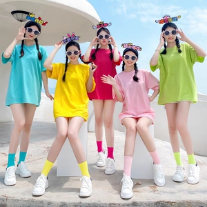 演出服短袖女2023新款糖果色伴娘上衣多巴胺团队出游拍照班服T恤