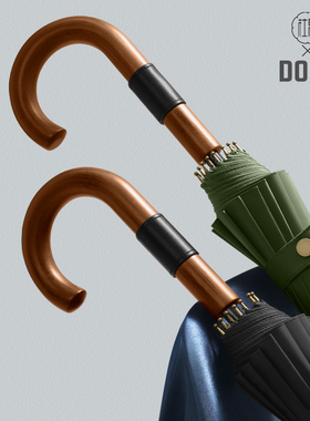 杜帛16骨木弯柄长柄雨伞加大加固加厚商务抗暴风专用男士双人结实